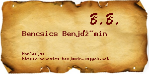 Bencsics Benjámin névjegykártya