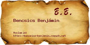 Bencsics Benjámin névjegykártya